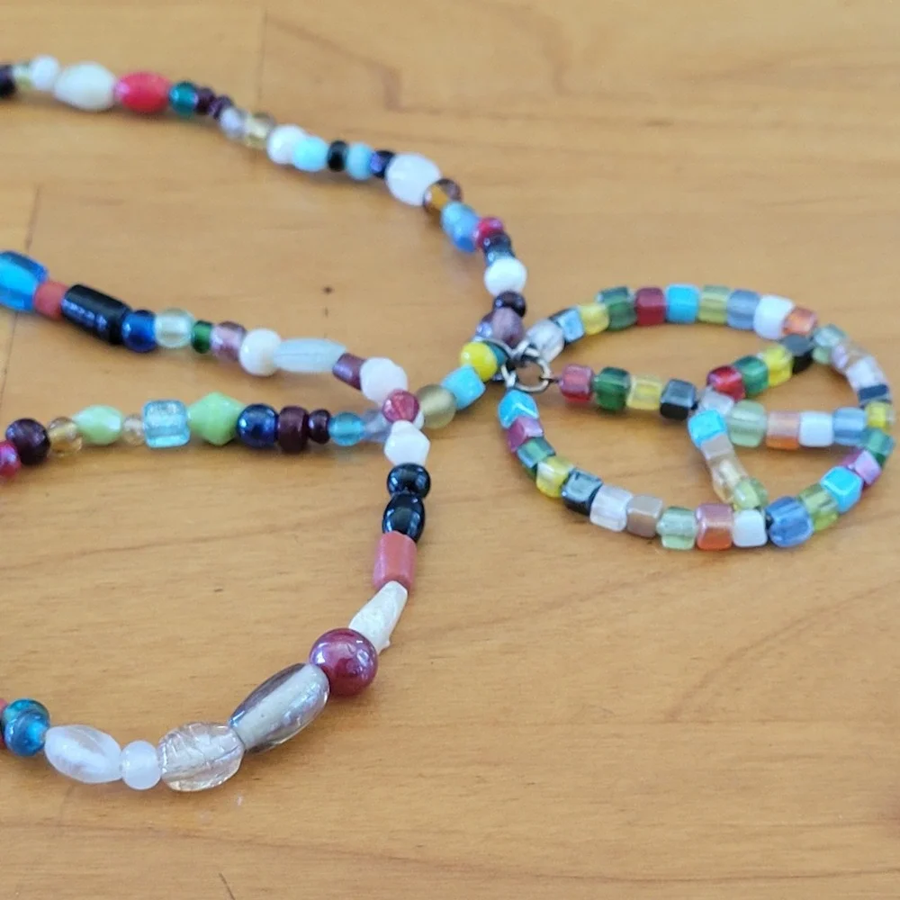 ZANY ZEN Multicolor Beaded Necklace Pair Long Boho 34 Inch